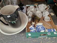 A WASH JUG AND BOWL, JAPANESE EGG SHELL TEA WARES, ENGLISH BLUE AND WHITE TEA CUPS, ETC.