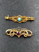 TWO ANTIQUE GEM SET BROOCHES, BOTH UNHALLMARKED, BOTH STAMPED 9ct, ASSESSED AS 9ct GOLD, BOTH WITH