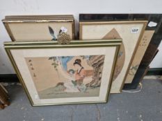 A GROUP OF VARIOUS ORIENTAL WATERCOLOURS AND PRINTS.
