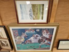 A SET OF FOUR PRINTS AFTER ARTHUR SARNOFF AND A SMALL WATERCOLOUR