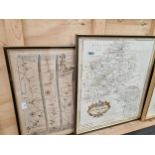 ANTIQUE ROBERT MORDEN MAP OF OXFORDSHIRE AND AN OGILBY STRIP MAP.