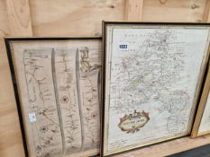 ANTIQUE ROBERT MORDEN MAP OF OXFORDSHIRE AND AN OGILBY STRIP MAP.