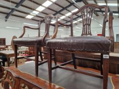 A PAIR OF 19th C. MAHOGANY ARM CHAIRS.