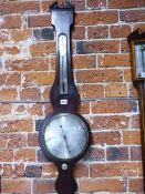 A MASPOLI OF HULL LINE INLAID MAHOGANY BANJO BAROMETER WITH AN ALCOHOL THERMOMETER ABOVE THE
