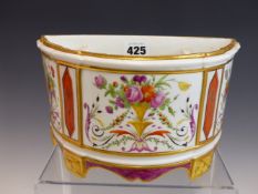 AN EARLY 19th C. PARIS PORCELAIN BOUGH POT PAINTED WITH THREE PANELS OF VASES OF FLOWERS