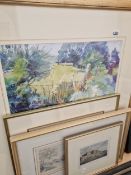 A LARGE GILT FRAMED PRINT THE MEADOW FLOWERS TOGETHER WITH A SIGNED PRINT OF THE THAMES AT HENLEY, A