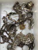 A COLLECTION OF MOSTLY VINTAGE SILVER JEWELLERY, SOME ITEMS WITH HALLMARKS, AL ASSESSED AS SILVER.