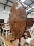A VICTORIAN WALNUT AND INLAID TILT TOP BREAKFAST TABLE.