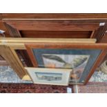 A LARGE VICTORIAN GILT FRAME, TWO WATERCOLOURS AND A ANOTHER FRAME