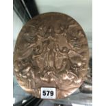 A BRONZE OVAL PLAQUE CAST WITH THE ASCENSION OF THE MADONNA