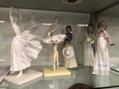 THREE NAO FIGURINES TOGETHER WITH TWO BALLARE BALLERINAS