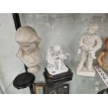 A ROBINSON AND LEADBETTER PARIAN BOOT BOY, A COPELAND PARIAN BUST OF A LADY AND A GERMAN BISQUE BUST