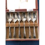 A CASED SET OF SIX SILVER OLD ENGLISH PATTERN COFFEE SPOONS, SHEFFIELD 1957, 54Gms.