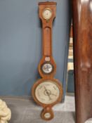 A G CETTI OF BUCKINGHAM LINE INLAID MAHOGANY BANJO BAROMETER WITH A MIRROR ABOVE THE SILVERED DIAL