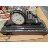 A VICTORIAN SLATE AND MARBLE MANTEL CLOCK