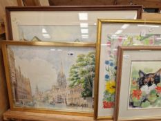 A WATERCOLOUR OF OXFORD HIGH STREET BY A L STRINGER, A PRINT BY MAJORIE LESTER AND TWO FURTHER WATER