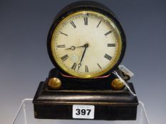 A LATE 19th C. EBONISED CASED TIMEPIECE BY V A PIERRET, THE BACK PLATE STAMPED VAP BREVETE. H 17.