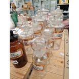 TEN VINTAGE CHEMIST JARS AND THREE OTHERS.