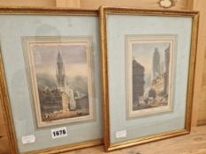 A PAIR OF EARLY 19TH CENTURY WATERCOLOUR STUDIES OF GERMAN TOWNSCAPES.ANTWERP AND ROUAN, SIGNED