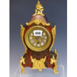 A VICTORIAN BOULLE AND GILT BRASS MANTLE CLOCK.