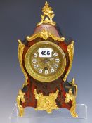 A VICTORIAN BOULLE AND GILT BRASS MANTLE CLOCK.