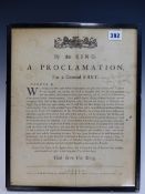 A FRAMED 1808 KINGS PROCLAMATION OF A GENERAL FAST