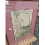 A VINTAGE SIGNED WATERCOLOUR STUDY, MOTHER AND CHILD "PLUCK NOT WHERE YOU NEVER PLANTED", BY