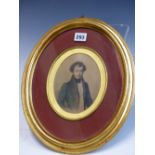 AN OVAL WATERCOLOUR PORTRAIT OF HENRY THOMAS PONSONBY (1802-51). 15 x 11.5cms.