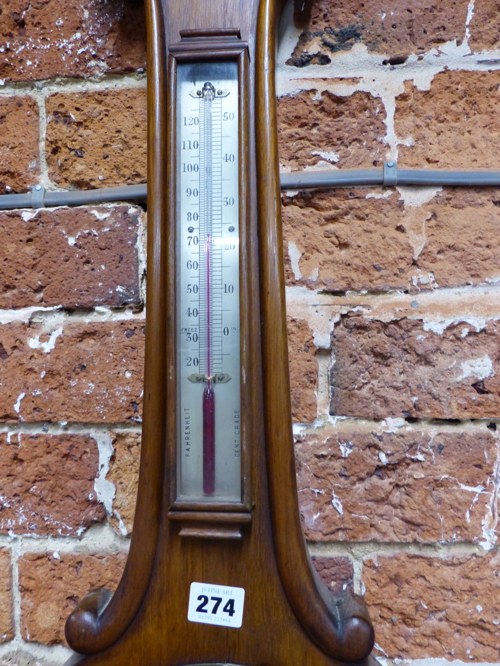 A SATTELY & SONS VICTORIAN MAHOGANY BANJO BAROMETER WITH AN ALCOHOL THERMOMETER ABOVE THE SILVERED - Image 3 of 3