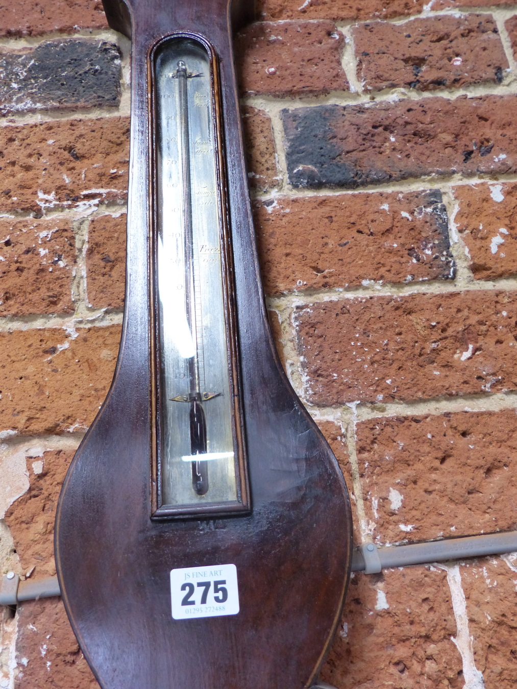 A MASPOLI OF HULL LINE INLAID MAHOGANY BANJO BAROMETER WITH AN ALCOHOL THERMOMETER ABOVE THE - Image 3 of 3