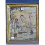 A LATE 18th C. SILK WORK PICTURE OF THE FLIGHT INTO EGYPT TOGETHER WITH MARY BROWNS 1866 ALPHABET