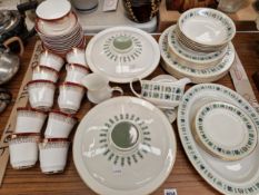 A ROYAL DOULTON TAPESTRY PATTERN PART DINNER SERVICE AND A VINTAGE TEA SET.