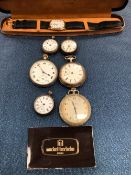 A MICHEL HERBELIN WRISTWATCH IN ORIGINAL CASE WITH PAPERWORK, TOGETHER WITH VARIOUS POCKET WATCHES