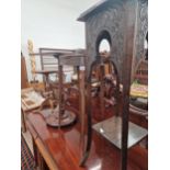 A GEORGIAN STYLE MAHOGANY URN STAND, TWO OCCASIONAL TABLES AND A PLANT STAND (4)