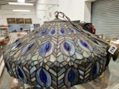A TIFFANY STYLE LEADED GLASS CEILING SHADE