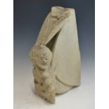 MICHAEL ROYDE-SMITH, ARR. A LIMESTONE SCULPTURE INSCRIBED ON THE NARROW END OF THE WING SHAPE