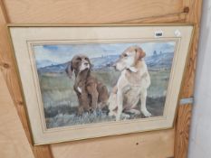 A WATERCOLOUR STUDY OF GUN DOGS SIGNED HARRISON.