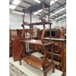 A VICTORIAN ROSEWOOD THREE TIER WOT - NOT, TOGETHER WITH AN EDWARDIAN COAL BOX