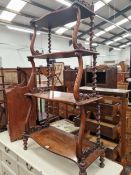 A VICTORIAN ROSEWOOD THREE TIER WOT - NOT, TOGETHER WITH AN EDWARDIAN COAL BOX