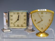 A SWISS ART DECO CHROME CASED TIMEPIECE TOGETHER WITH ANOTHER IN A GILT SHIELD SHAPED CASE BY ORIS
