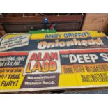 TWO LARGE VINTAGE FILM POSTERS AND A GOLF SIGN