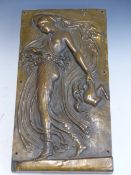 TWO SIMILAR BRONZE PLAQUES, EACH CAST WITH A CLASSICAL LADY WEARING FLOWING DIAPHANOUS ROBES. 41.5 x