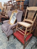 A LARGE WING BACK ARM CHAIR AND TWO OTHERS