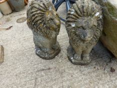A PAIR OF COMPOSITE LION GARDEN FIGURES, TOGETHER WITH VARIOUS OTHER FIGURES AND ORNAMENTS