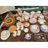 GRAYS POTTERY COFFEE SET, VARIOUS TEA WARES, A HUMMELL TABLE LAMP, VERSACE PATTERN PLATES ETC.