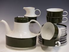 TAPIO WIRKKALA FOR ROSENTHAL, A PART TEA SET, EACH PIECE PAINTED WITH A DEEP SEA GREEN BAND
