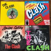 THE CLASH; 7 SINGLES - (WHITE MAN) IN HAMMERSMITH PALAIS - YELLOW SLEEVE, TOMMY GUN, THE COST OF