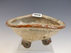 AN INTERESTING WHITE GLAZED POTTERY BOWL OF ARCHAIC FORM.