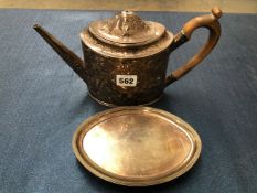 A SILVER TEA POT AND STAND BY PETER AND ANNE BATEMAN, LONDON 1799, 584.4gms.