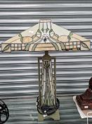 A TIFFANY TASTE LEADED GLASS TABLE LAMP AND SHADE